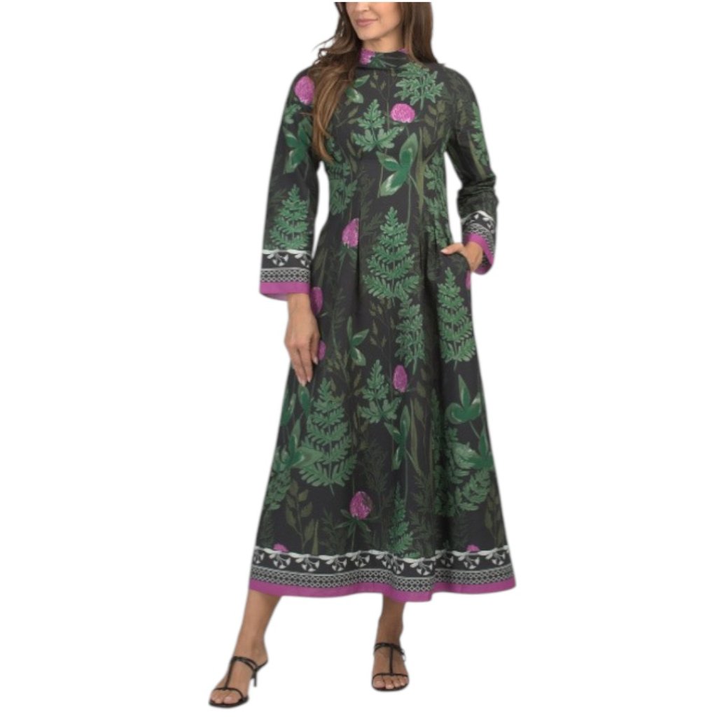 Celina Moon Long Sleeve Mock Neck Floral Print Maxi Dress